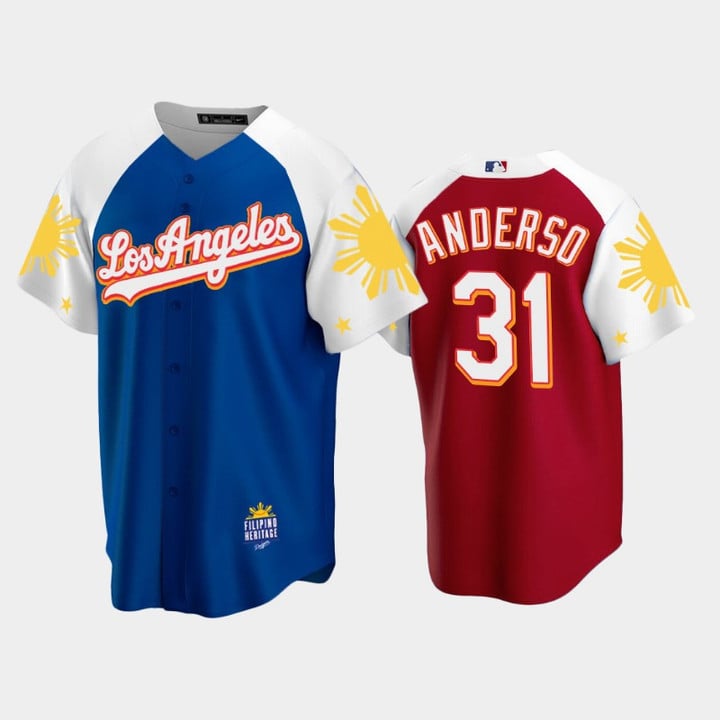 Los Angeles Dodgers Tyler Anderson #31 2022 Royal Red Filipino Heritage Night Jersey