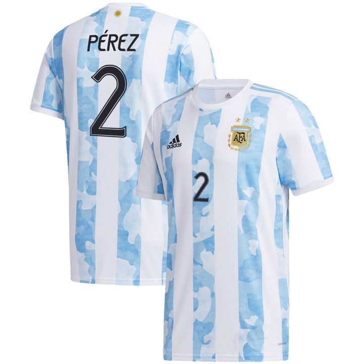 Argentina National Team 2022 Qatar World Cup Nehuen Perez #2 White - Light Blue Home Men Jersey
