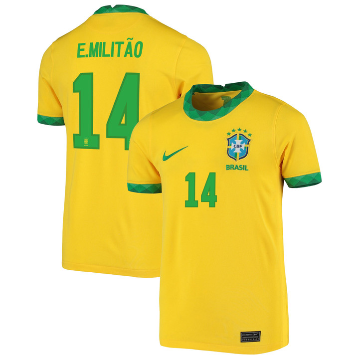 Brazil National Team 2022 Qatar World Cup Eder Militao #14 Gold Home Men Jersey
