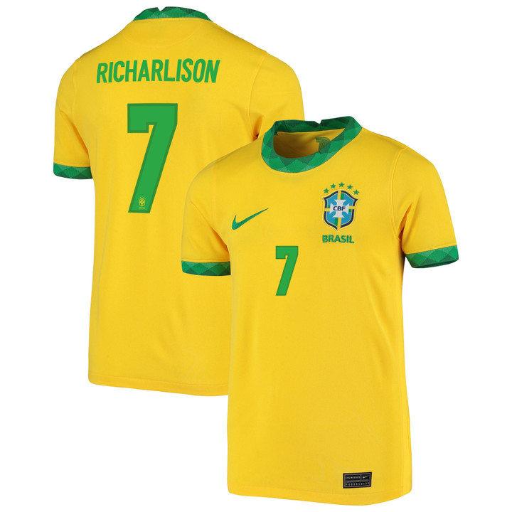 Brazil National Team 2022 Qatar World Cup Richarlison de Andrade #7 Gold Home Men Jersey