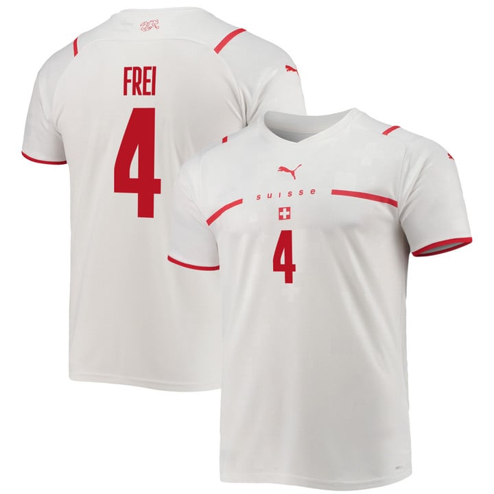 Switzerland National Team 2022 Qatar World Cup Fabian Frei #4 White - Red Away Men Jersey