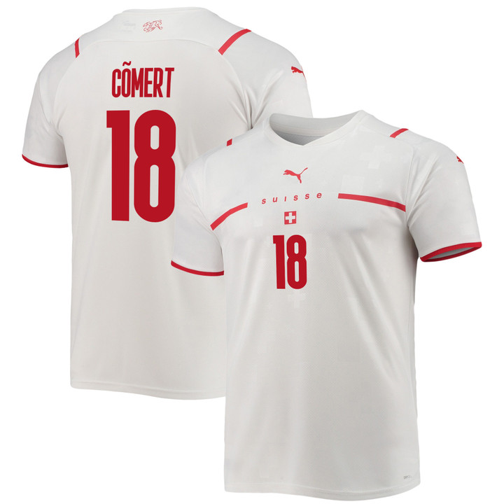 Switzerland National Team 2022 Qatar World Cup Eray Comert #18 White - Red Away Men Jersey