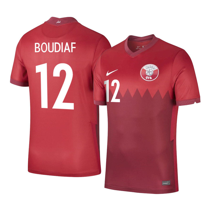 Qatar National Team 2022 Qatar World Cup Karim Boudiaf #12 Red Home Men Jersey - New