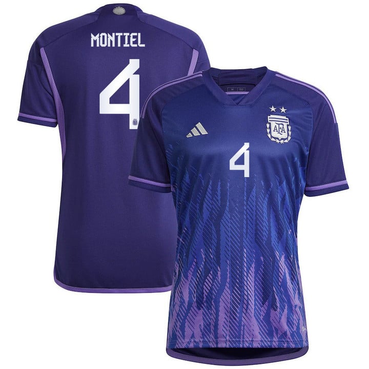 Argentina National Team 2022-23 Qatar World Cup Gonzalo Montiel #4 Away Women Jersey - Dark Blue & Light Purple
