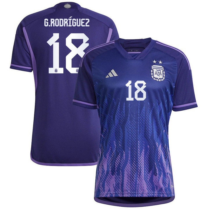 Argentina National Team 2022-23 Qatar World Cup Guido Rodriguez #18 Away Women Jersey - Dark Blue & Light Purple