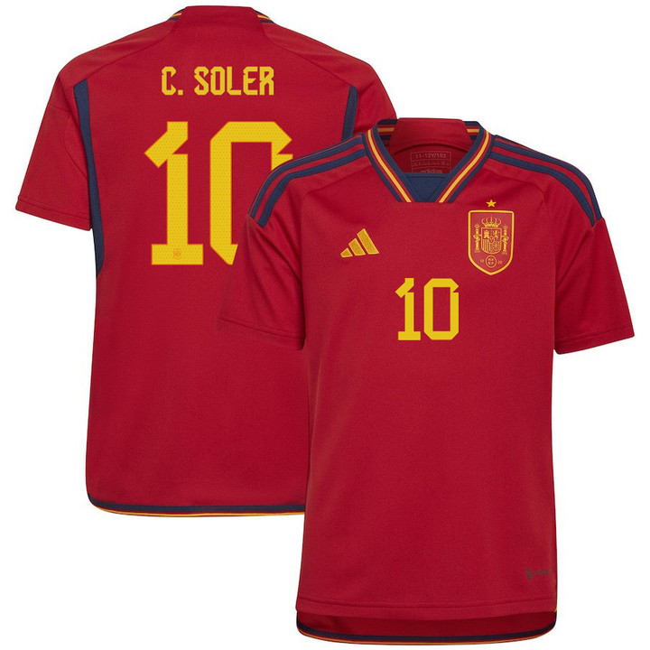 Spain National Team 2022-23 Qatar World Cup Carlos Soler #10 Home Youth Jersey - Red