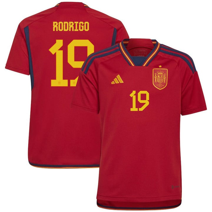 Spain National Team 2022-23 Qatar World Cup Rodrigo #19 Home Youth Jersey - Red
