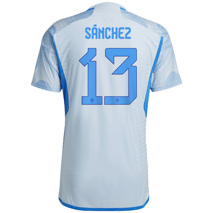 Spain National Team 2022/23 Qatar World Cup Robert Sánchez #13 Away Men Jersey - Glow Blue