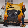 Happy Pug Dog Halloween Sherpa Fleece Blanket