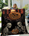 Skeleton Pumpkins Fleece Blanket - Quilt Blanket - Halloween Gift