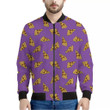 Purple Pizza Pattern Print Men's Bomber Jacket