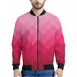 Pink Geometric Square Pattern Print Men's Bomber Jacket