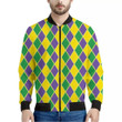 Purple Green And Yellow Mardi Gras Print Men's Bomber Jacket