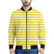 Yellow And White Striped Pattern Print Men's Bomber Jacket