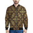 Gold And Brown Thai Pattern Print Men's Bomber Jacket