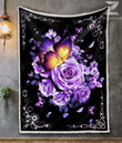 Purple Rose And Butterfly Fleece Blanket