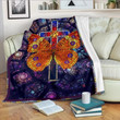 Butterfly And Stain Glass Cross Fleece Blanket