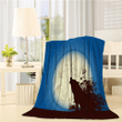 Wolf Howling At The Moon Blue Throw Blanket