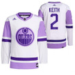 Men's Duncan Keith 2021 Hockey Fights Cancer Edmonton Oilers White #2 Primegreen Jersey Jersey