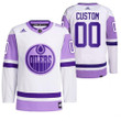 Men's Custom 2021 Hockey Fights Cancer Edmonton Oilers White 00 Primegreen Jersey Jersey