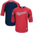 Men's Majestic Red/Navy Washington Nationals Collection On-Field 3/4-Sleeve Batting Practice Jersey Jersey