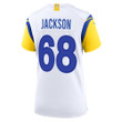 Super Bowl LVI Champions Los Angeles Rams AJ Jackson #68 White Women's Jersey Jersey