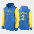 Men's #2 Xander Bogaerts Boston Red Sox 2022 City Connect Blue Yellow Hoodie Performance Pullover