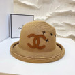 Chanel Leather Intelocking C Logo Short-brim Fedora Hat In Tan