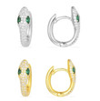 Apm Yellow Silver White And Green Stones Snake Hoop Earrings