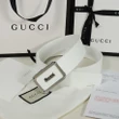 Gucci White Leather Belt With Enamel Plaque Buckle