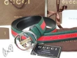 Gucci Green And Red Leather Belt With Shiny Interlocking G Buckle With Tag Gucci