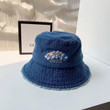 Gucci Logo And Doraemon Pattern Print Blue Denim Bucket Hat