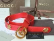Gucci Red Four Leaf Clover Leather Belt With Brass Double G Buckle
