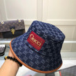 Gucci Logo Print Navy Blue Bucket Hat With Web