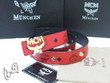 Mcm Logo Gold Buckle Red Leather Belt