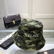 Celine Embroidery Typography Camo Bucket Hat In Army Green Black