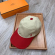 Hermes H Embroidery Baseball Cap In Beige Red