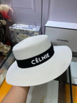 Celine Capitalized Signature Print In Black Ribbon Bucket Hat In White