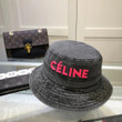 Celine Pink Embossed Logo Black Denim Bucket Hat
