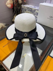 Chanel Black Band Knotted Bow Bucket Hat In White