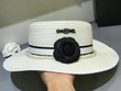 Chanel Pearl Brim With Black Flower On Band Bucket Hat In White