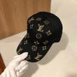 Louis Vuitton Gold Monogram Stitching Baseball Cap In Black