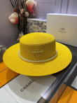 Gucci Pearl Strap Straw Brim Hat In Yellow