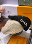 Chanel Embroidered Logo Cream Tweed Flat Cap