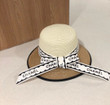 Chanel Logo Print In Band With Glitter Brim Straw Bucket Hat In Beige