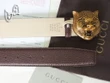Gucci Brown Textured Leather Belt With Feline Head Buckle