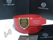 Philipp Plein Leather Gold Pp Plaque Belt In Red