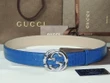 Gucci Blue Crocodile Leather Belt With Gucci Embossed On Interlocking G Buckle