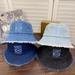 Loewe Logo Print Frayed Edge Crusher Bucket Hat In Pale Blue