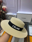 Celine Capitalized Signature Print In Black Ribbon Bucket Hat In Beige